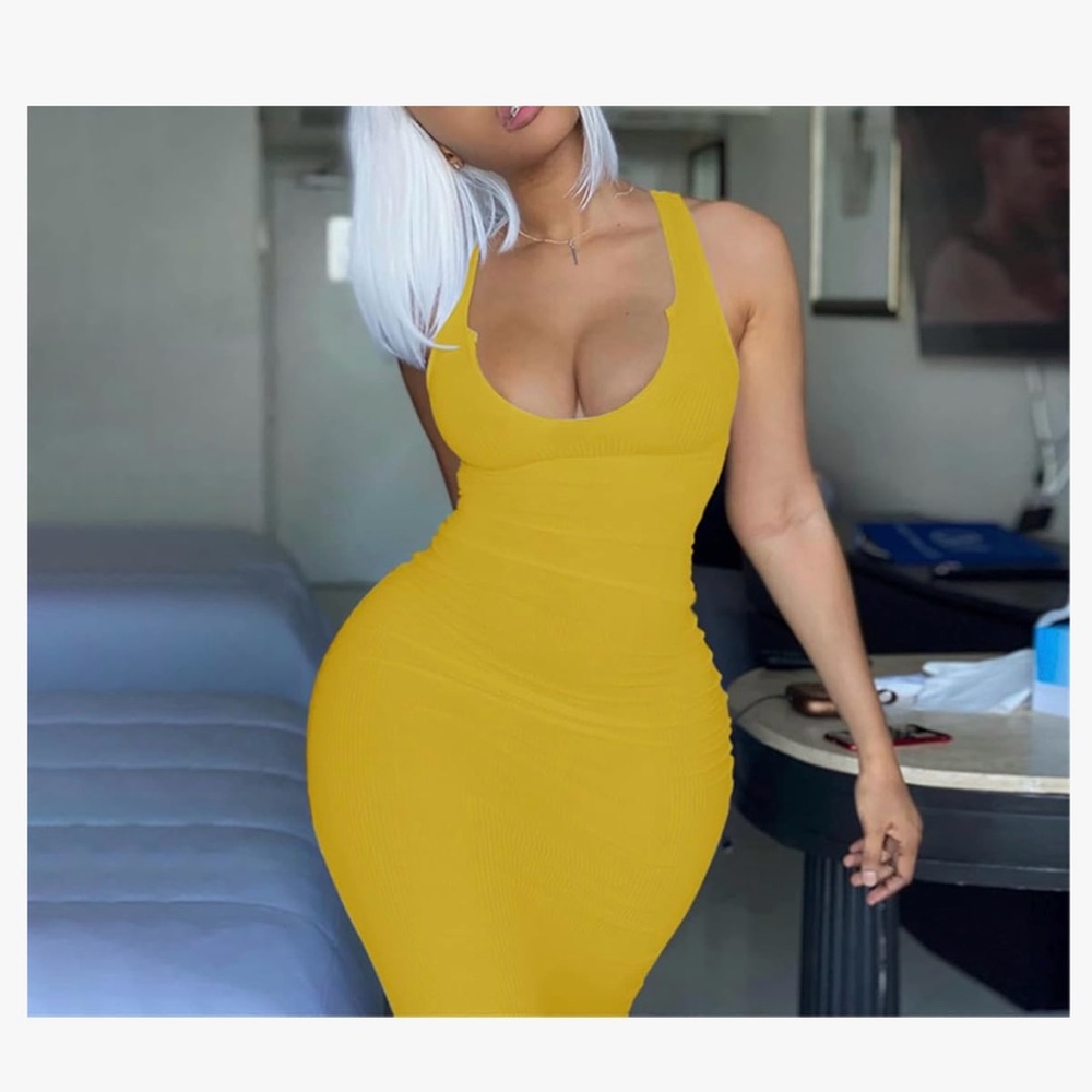 Womens Sexy Sleeveless Scoop Neck Ribbed Dress Bodycon Long Maxi Tank Dress